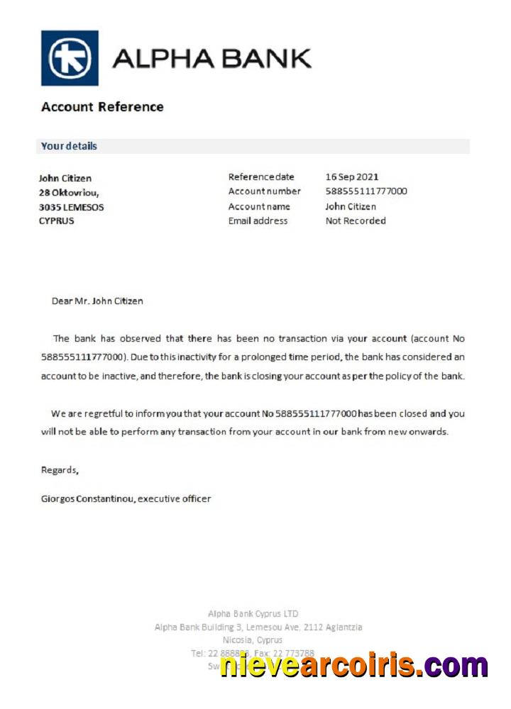 Cyprus Alpha Bank closure reference